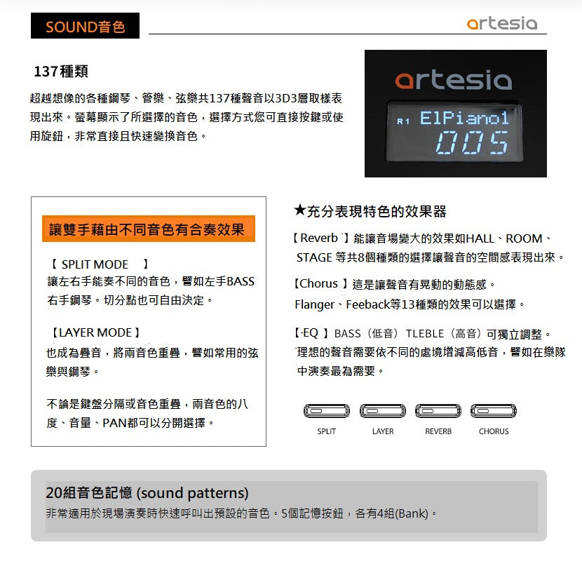 Artesia PE88 88鍵 伴奏電鋼琴 半重琴鍵