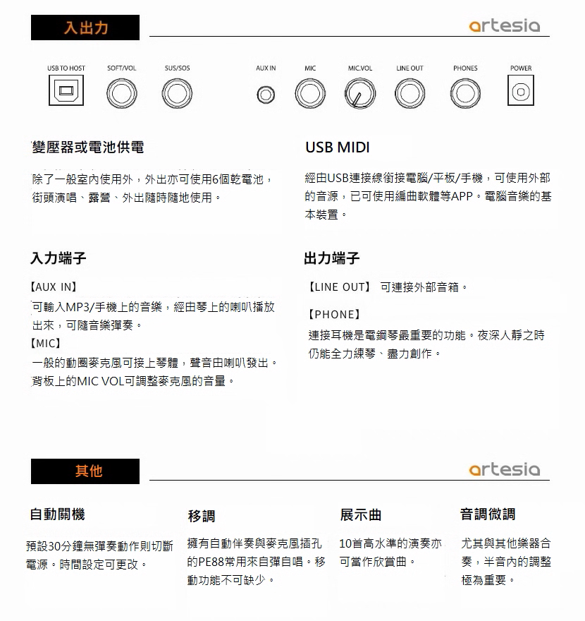 Artesia PE88 88鍵 伴奏電鋼琴 半重琴鍵